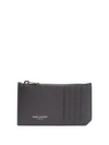 Saint Laurent Fragments Leather Zip Card Case In Anthracite