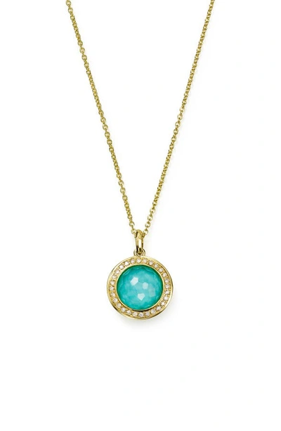 Ippolita Lollipop Small 18k Yellow Gold, Doublet & Diamond Pendant Necklace In Turquoise