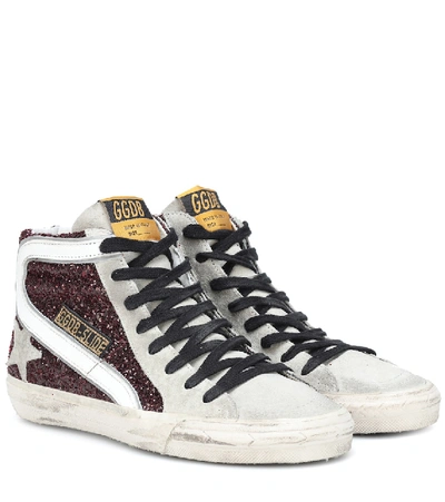 Golden Goose Slide Glitter And Leather-trimmed Sneakers In Grey