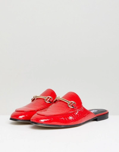 Dune London Gene Red Leather Croc Loafer Shoes With Snaffle Trim - Red