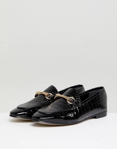 Dune London Guilt Leather Black Croc Loafer Shoes With Snaffle Trim - Black