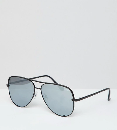 Quay X Desi High Key Flat Lens Aviator Sunglasses In Black & Free Sunglasses Case Exclusive To Asos - Bla
