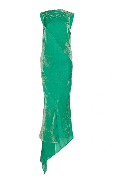 Olivier Theyskens Asymmetric Sleeveless Bias-cut Velvet Dress In Light Green