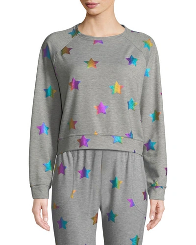 Terez Star Foil Printed Crewneck Sweatshirt In Gray Pattern