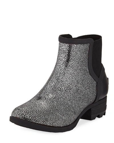 Sorel Janey Metallic Waterproof Rubber Chelsea Boots In Gray Metallic