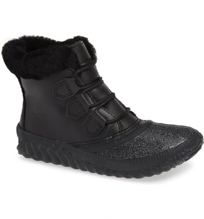 Sorel Out N About Plus Lux Waterproof Boot With Genuine Shearling Trim In Black