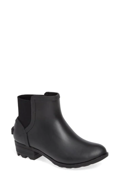 Sorel Janey Waterproof Rubber Chelsea Boots In Matte/ Black/ Sea Salt