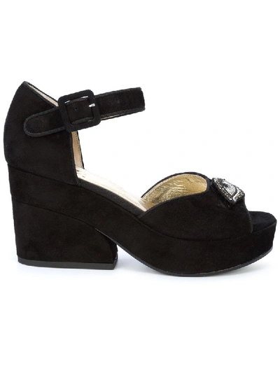 Figue Ary Suede Sandals With Beaded Eye Patch In Black