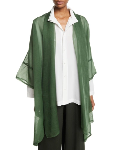 Eskandar Open-front Wide Short-sleeve Long Silk Jacket In Green