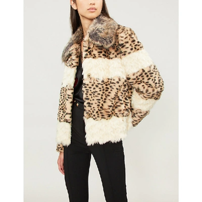 Pinko Falcione Leopard-print Faux-fur Jacket In Brown/white