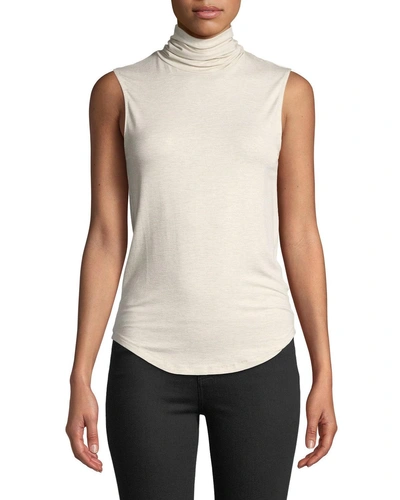Majestic Sleeveless Cotton-cashmere Turtleneck Top In Metal Gold