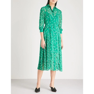 Kitri Gabriella Floral-print Chiffon Midi Shirt Dress In Green Leaf Print