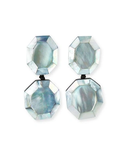 Viktoria Hayman Faceted Double-drop Mother-of-pearl Clip-on Earrings In Silver