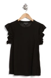 Adrianna Papell Ruffle Sleeve Slub Knit T-shirt In Black