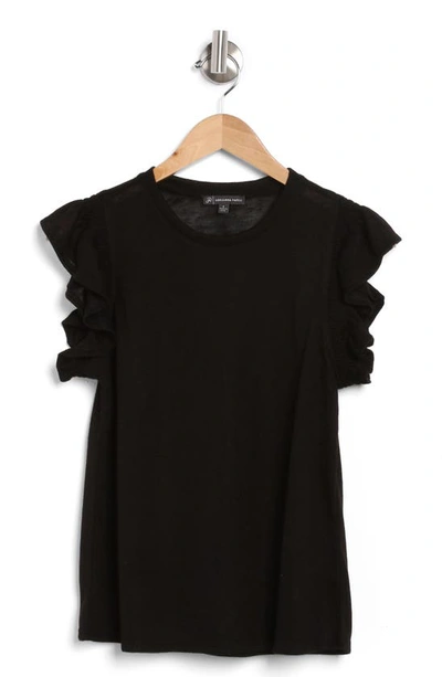 Adrianna Papell Ruffle Sleeve Slub Knit T-shirt In Black