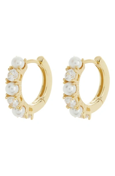Nordstrom Rack Cz & 15mm Imitation Pearl Hoop Earrings In Clear- White- Gold