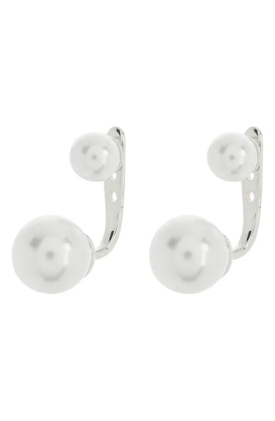 Nordstrom Rack Imitation Pearl Ear Jackets In White- Silver