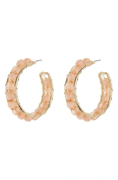 Melrose And Market Wire Wrap Bead Hoop Earrings In Blush- Gold