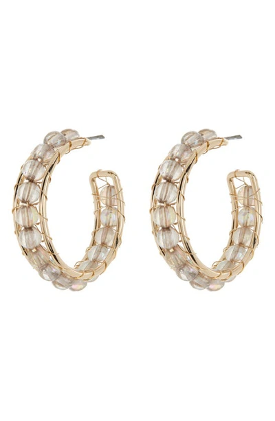 Melrose And Market Wire Wrap Bead Hoop Earrings In Iridescent Blue- Gold