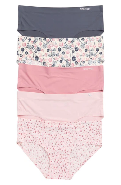 Nine West 5-pack Bonded No Show Hipster Panties In Pink