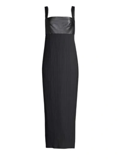 Solace London Elara Leather-trimmed Column Dress In Black