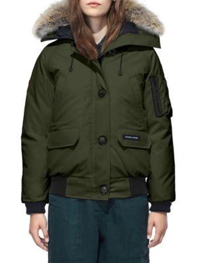 Canada Goose Chilliwack Down Bomber Jacket W/ Fur Hood In Military Green