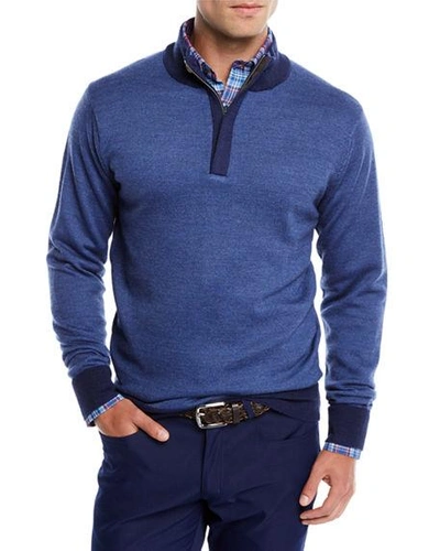 Peter Millar Birdseye Merino Wool Quarter Zip Sweater In Plaza Blue