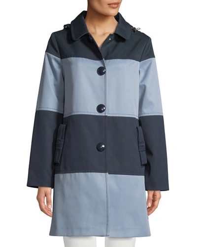 Kate Spade New York Color-block Trench Coat In Deep Navy/dusty Blue
