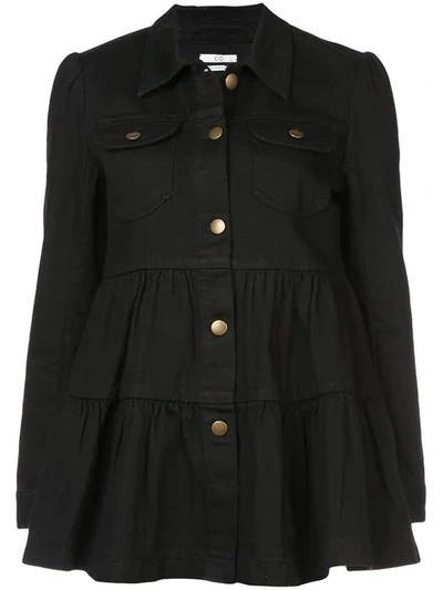 Co Button-front Tiered Denim Jacket In Black