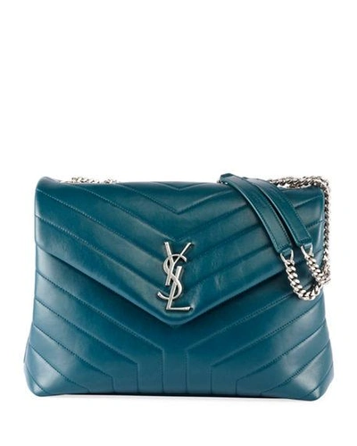 Saint Laurent Loulou Monogram Ysl Medium Chain Shoulder Bag In Turquoise