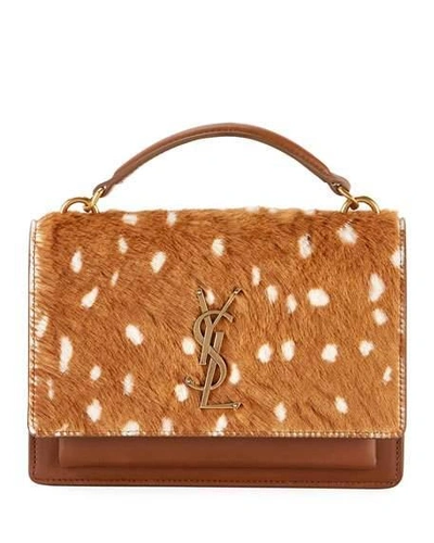 Saint Laurent Sunset Small Monogram Ysl Deer-print Shoulder Bag In Brown