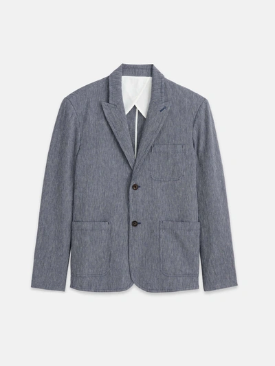 Alex Mill Mercer Blazer In Striped Cotton Linen In Navy/blue/ivory