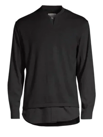 Solid Homme Layered Wool-blend Sweater In Black