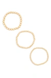 Nordstrom Rack Orb Bead 3-pack Stretch Bracelets In Gold