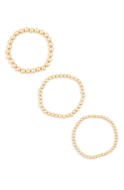 Nordstrom Rack Orb Bead 3-pack Stretch Bracelets In Gold