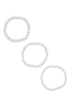 Nordstrom Rack Orb Bead 3-pack Stretch Bracelets In Rhodium