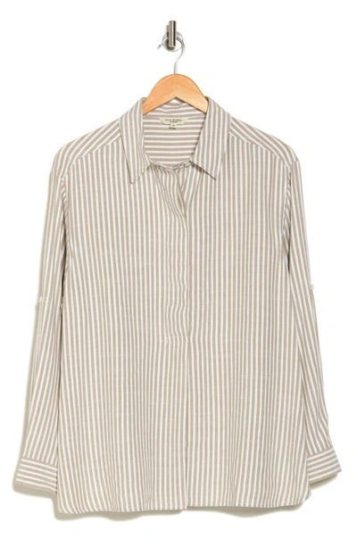 Max Studio Stripe Popover Tunic In Gray