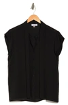 Calvin Klein Woven Tie Neck Top In Black
