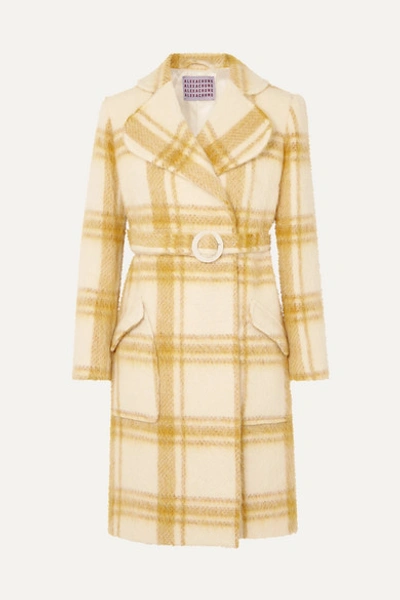 Alexa Chung Alexachung Off-white And Yellow Check Mohair Belted Coat In Plaid