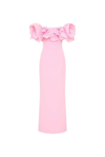 Rebecca Vallance Jenna Off Shoulder Gown In Pink
