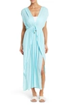 Boho Me V-neck Front Tie Cover-up Maxi Dress In Chambray Blue