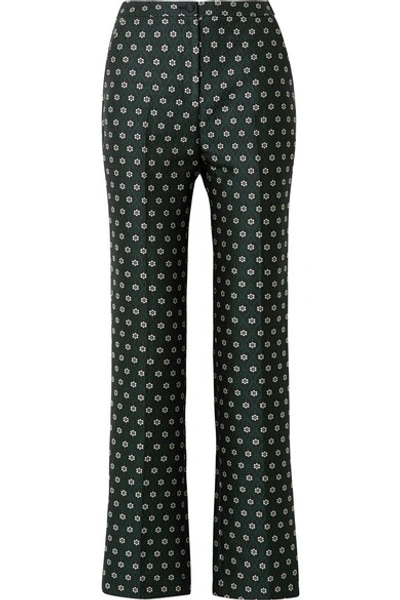 Alexa Chung Flared Floral Jacquard Tailored Pants In Emerald