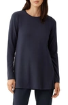 Eileen Fisher Long Sleeve Crewneck Tunic Top In Nocturne