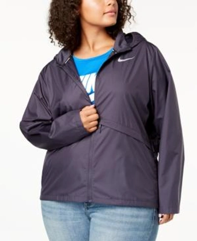 Nike Plus Size Essential Water-repellent Hooded Running Jacket In Gridiron