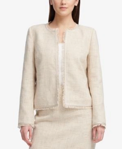 Dkny Collareless Fringed Jacket In Creme