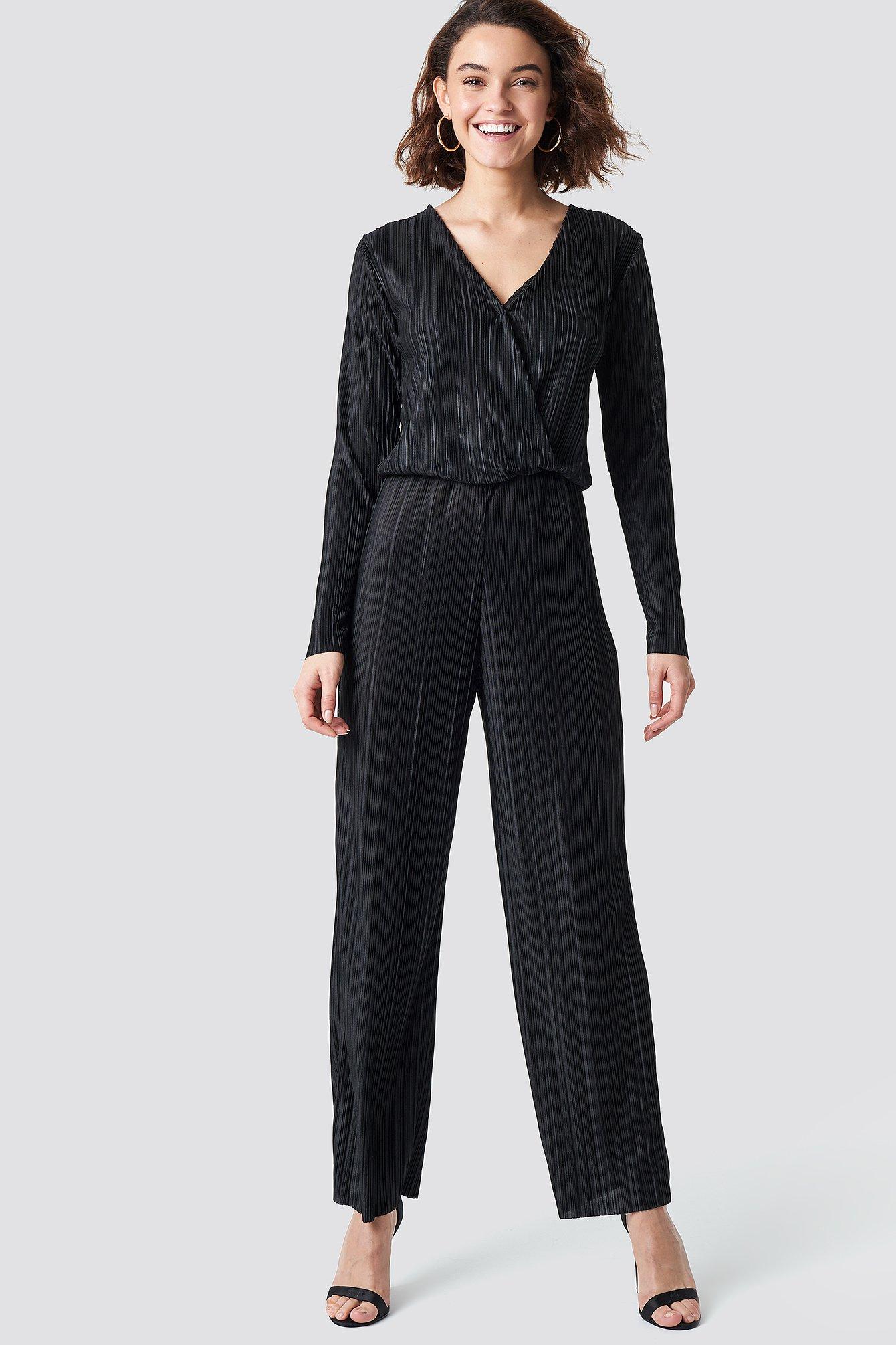black pleated jumpsuit