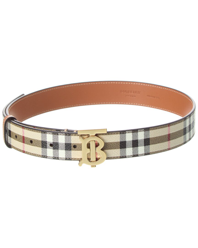 Burberry Check Tb E-canvas & Leather Belt In Beige
