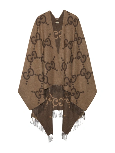 Gucci Reversible Jumbo Gg Cashmere Cape In Brown