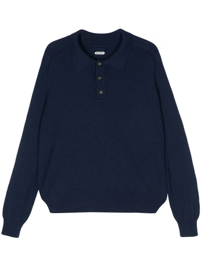 Bode Knitted Cashmere Polo Shirt In Navy