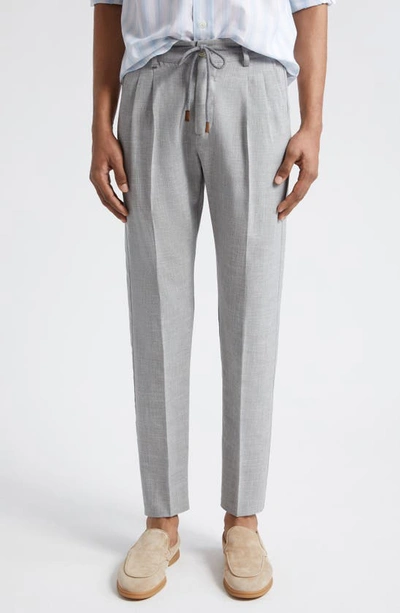 Eleventy Drawstring Waist Wool, Silk & Linen Trousers In Light Grey Melange